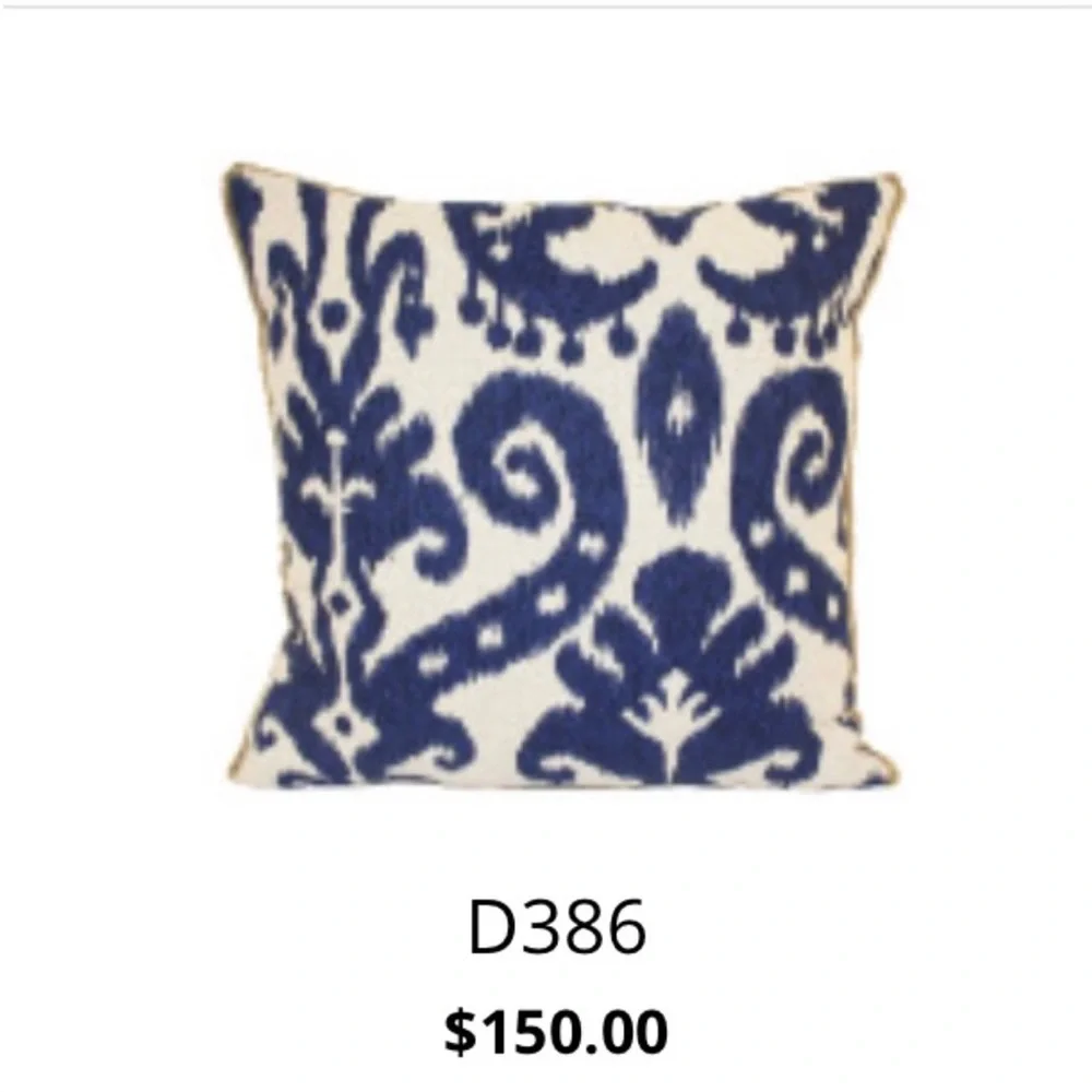 Lacefield Marrakesh Batik Blue Ikat Pillow Jute Eyelash Trim Down Insert